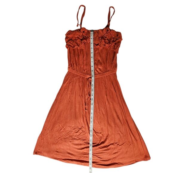 Pink Rose Rust Orange Ruffle Bust Drawstring Fit & Flare Mini Dress Sz M - Picture 11 of 12